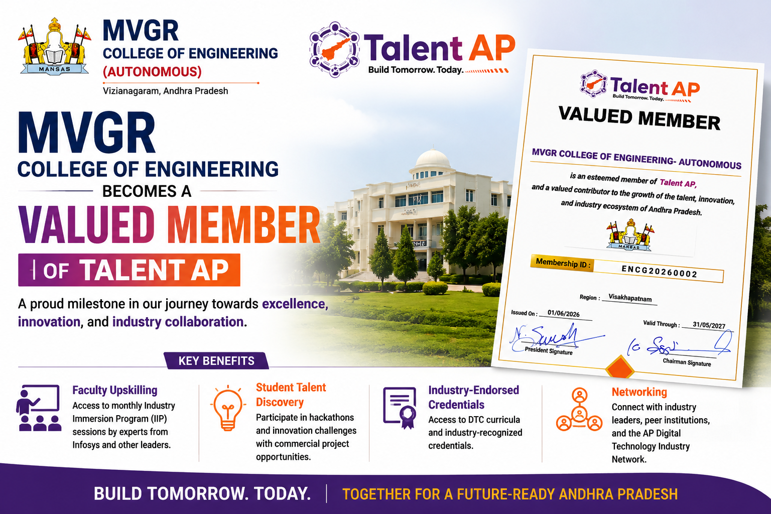 MVGR Becomes a Valued Contributor to Andhra Pradesh's Talent and Innovation Ecosystem