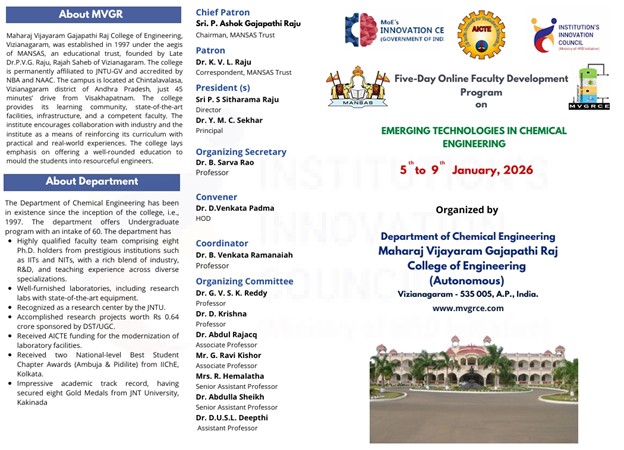 MVGRC (A) Organizes Five-Day Online FDP on Emerging Technologies in Chemical Engineering